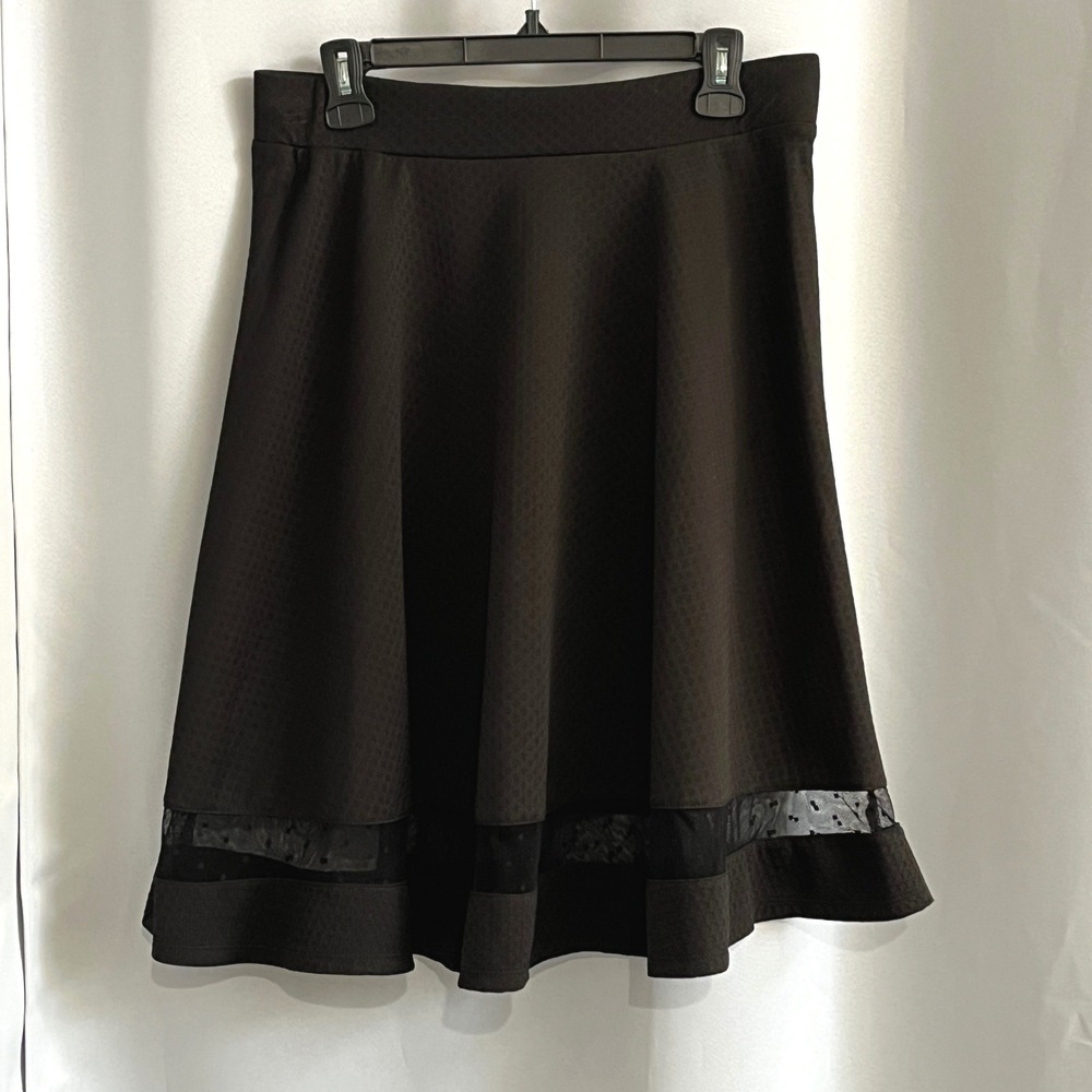 Faith and Joy by Monteau Black Textured Skater Skirt Mesh Polka Dot Hem Goth L L
